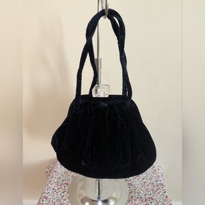 Elegant Navy Blue Velvet Handbag With Original Matching Coin Purse Acrylic Clasp